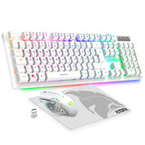 1 x RAW Customer Returns EMPIRE GAMING - Armor RF800 Wireless Rechargeable Gaming Keyboard and Mouse Set QWERTZ DE layout - Keyboard 2.4GHz RGB - Mouse 4800 DPI with Mouse Pad - PC PS4 PS5 Xbox One Series Mac - White - RRP €44.36