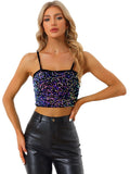 1 x RAW Customer Returns Allegra K Women s Sequin Top Sleeveless Tank Top Spaghetti Straps Glitter Cami Party Crop Top Black Purple S - RRP €36.99