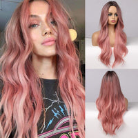 2 x Brand New Women s Pink Wig 24 Inch Long Ombre Wavy Natural Heat Resistant Synthetic Wig For Daily Party Use - RRP €48.0