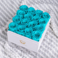 6 x Brand New Yamonic Eternal Real Roses in a Box, Rose Box Gifts for Her, Romantic Gifts for Her, Gift Box for Her Woman Mother Friend 16 Blue Roses, Square White Box  - RRP €494.7