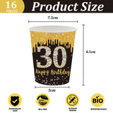 9 x Brand New POPOYU Black and Gold 30th Birthday Paper Cups Party Supplies Disposable Tableware Set Black and Gold Disposable Paper Cups for All Occasions 16 Pack  - RRP €59.85