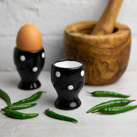 1 x RAW Customer Returns City to Cottage - Ceramic Egg Cup Set Black and White Polka Dots Handmade Ceramic Dinnerware Set 2 egg cups in a set - RRP €20.11