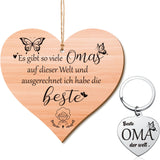 1 x Brand New Set of 2 Grandma Gifts Wooden Grandma Heart Plaque with World s Best Grandma Text Organza Bag and Heart Keychain for Grandma Thanksgiving Christmas Birthday - RRP €21.6