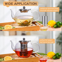 1 x RAW Customer Returns Zpose glass teapot 1.2 liters - teapot with strainer insert, heat-resistant, removable stainless steel filter strainer, glass teapot with tea strainer large handle, ideal for preparing loose teas, teapot - RRP €23.09