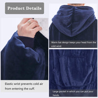 1 x Brand New Qucover Oversized Sherpa Hoodie Sweatshirt Black Blue TV Blanket Soft Warm Giant Hood with Front Pocket Portable Cuddly Blanket with Sleeves for TV Television Party Holiday - RRP €20.4