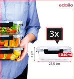 1 x RAW Customer Returns edallo - 3 large food storage containers made of premium glass with strong leak-proof lids. Dishwasher, oven, freezer and microwave safe. Meal prep boxes and storage containers. Set 3x1 liter - RRP €30.98