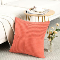 1 x RAW Customer Returns FDTERN Set of 2 Boho Cushion Covers for Sofa 50x50 in Corduroy, Modern Soft Decorative Cross Pattern Throw Pillow Covers for Sofa Bedroom, Coral Red - RRP €22.8