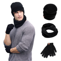 1 x RAW Customer Returns Acxilexy Winter Beanie Hat Scarf and Gloves Set for Men and Women, Beanie Hat Neck Warmer and Touchscreen Gloves with Warm Fleece Lining for Outdoor Sports Activities Black  - RRP €16.13