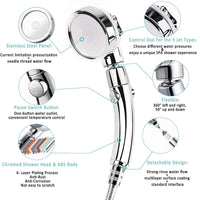 3 x RAW Customer Returns Shower head with hose 2 m - water-saving shower head rain shower - shower head high pressure pressure increasing with water stop function - 3 jet types hand shower chrome shower shower head large - for bathing spa - RRP €53.97