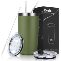 1 x RAW Customer Returns Livole thermal mug 20oz 600ml for men, women, car mug, coffee mug to go, stainless steel mug with straw and lid, double-walled vacuum drinking cup, camping mug for coffee, army green - RRP €16.64