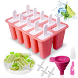 1 x RAW Customer Returns Ice Cream Molds Popsicles, 10 Cavities Non-Stick Ice Cream Molds, Silicone Ice Cream Molds with Silicone Funnel and Cleaning Brush DIY Popsicle, BPA-Free, Red - RRP €17.82