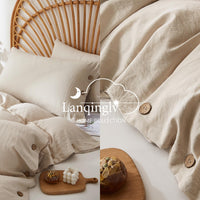 1 x RAW Customer Returns Lanqinglv bed linen 135x200 cm 2-piece linen grey - bed linen taupe 1 duvet cover 135x200 cm 1 pillowcase 80x80 cm, OEKO-TEX bed linen sets microfiber with button closure - RRP €29.23