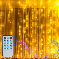 1 x RAW Customer Returns Light Curtain 2M x 2M Window Fairy Lights Curtain Warm White Room Wall Curtains Lights Battery Operated Remote Control Sound Activated Music Sync - RRP €19.15