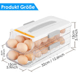 1 x RAW Customer Returns CRROEL Egg Holder for Refrigerator, Egg Box for 28-32 Eggs, Clear Double Layer Type Egg Storage Rack with Handle, Portable Egg Storage Box with Lid, Rolldown Egg Organizer - RRP €18.98