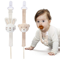 1 x RAW Customer Returns Pack of 2 pacifier chains made of organic cotton, COTTONBEBE pacifier strap for all pacifiers and toys with a hole, pacifier chains for girls and boys 0-36 months , rabbit and bear - RRP €17.99