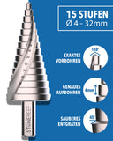 1 x RAW Customer Returns STONE REEF step drill professional made of HSS steel - 15 steps 4-32mm - cone drill, peel drill, metal, hole drill, sheet metal drill, plastic drill, hole cutter, milling drill, hole cutter - RRP €20.16