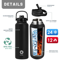 1 x RAW Customer Returns Fjbottle drinking bottle stainless steel with straw 950ML 1200ML - 2x lids BPA-free water bottle leak-proof - sports bicycle thermo bottle thermos flask for sparkling water, school, fitness - RRP €21.99