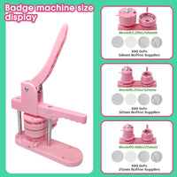 1 x RAW Customer Returns LetCart Button Machine Badge Button Maker DIY Badge Press Machine, DIY Pin Button Maker Machine 25mm 32mm 58mm Button Press with 300pcs Button Parts Pink  - RRP €110.29