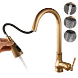 1 x RAW Customer Returns Vintage Brass Antique Bronze Kitchen Faucet Single Hole Copper Mixer Tap with Pull Out Sprayer Stream, Spray, Powerful Aquablade 3 Functions Sprayer  - RRP €88.51