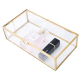 1 x RAW Customer Returns Homtone 27.5cm Golden Vintage Glass Box Terrarium Retro Jewelry Box, Large Transparent Glass Jewelry Storage Organizer for Wedding Birthday Party Decor - RRP €35.78