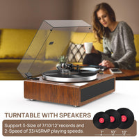 1 x RAW Customer Returns Retrolife record player with integrated speakers Belt drive 33 45 rpm vinyl record player Supports Bluetooth playback with auto-stop function RCA out and AUX-in Yellow-brown - RRP €189.99