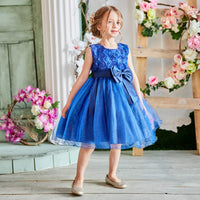 1 x RAW Customer Returns NNJXD Girls Sleeveless 3D Flower Lace Princess Party Dress Size 130 4-5 Years Dark Blue - RRP €27.62