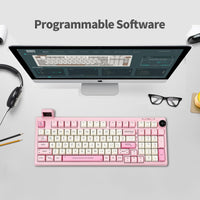 1 x RAW Customer Returns EPOMAKER RT100 Mechanical Keyboard Gasket with Customizable Display, Bluetooth 2.4G USB, Rotary Switch, Hot Swap, 5000mAh Battery, RGB for Win Mac Gaming Pink US QWERTY , Epomaker Flamingo Switch  - RRP €143.99