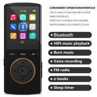 1 x RAW Customer Returns MUSRUN MP3 Player with Strong Bluetooth, 32GB Sports MP3 Player with AUX Input, Recording, FM Radio, HiFi Music, Shuffle, Time Sleeper, Matte Black Headphones, USB Cable, AUX Cable Included e - RRP €35.78