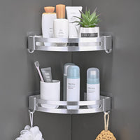 1 x RAW Customer Returns NIENLCIP Corner Shelf Shower Shelf Without Drilling Bathroom Corner Shelf Silver Bathroom Shelf 2 Levels Wall Mounted Corner Shower Shelf Shower Shelf Space Aluminum Shower Basket With 4 Hooks Bathroom Shelf - RRP €21.99