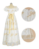 1 x RAW Customer Returns FCCAM Golden Regency Dresses for Women 1800s Vintage Dress Victorian Ball Gown with Gloves S - RRP €49.98