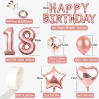 29 x Brand New NOCHME Birthday Decoration Rose Gold 18 for Girls, 41 Piece Birthday Decoration Set, Happy Birthday Foil Balloon Garland, 10 Confetti Balloons and 10 Latex Balloons, Children s Birthday Decoration for Women - RRP €288.26