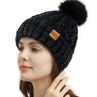 4 x Brand New REDESS Women Winter Pompom Beanie Hat Fleece Lined Warm Hats, Thick Casual Snow Knit Hat for Ladies - RRP €54.36