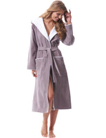 1 x RAW Customer Returns Morgenstern Women s Bathrobe with Hood - Long Bath Dressing Gown in Cotton, Beige Grey, M - RRP €60.46