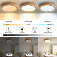 1 x RAW Customer Returns Baerolc LED ceiling light wood, 40 cm wooden ceiling lamp dimmable with remote control 3000K-6000K round ceiling light LED round wooden lamp for bedroom office kitchen children s room hallway balcony - RRP €70.58