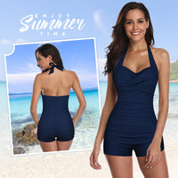 1 x RAW Customer Returns Durio Women s One-Piece Swimsuit Tummy Control Swimwear Swimsuit Beachwear Monokinis Halterneck Push Up Large Sizes Navy Blue 44-46 Tag Size 2XL  - RRP €35.28