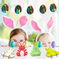 2 x Brand New Tenuevo wooden bunnies to paint, 10 pieces of Easter wood to paint with colorful mini pompoms and googly eyes, DIY Easter bunny decoration for children s craft set, Easter decoration Easter crafts spring to decorate - RRP €16.32