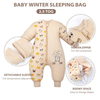 1 x RAW Customer Returns Baby Sleeping Bag with Legs Warm Lined Winter Children s Sleeping Bag Removable Sleeves Boy Girl Unisex Pajamas Bear, 2-4 Years Baby Height 95-105cm  - RRP €30.48