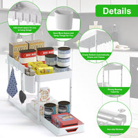 1 x RAW Customer Returns SKYSER Under Sink Shelf Kitchen 2-Tier Drawer Organizer Liftable Cabinet with 4 Hooks, 8 Non-Slip Pads 1 Hanging Cup Storage, Made of Plastic White  - RRP €23.59