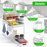 1 x RAW Customer Returns SKYSER Under Sink Shelf Kitchen 2 Tier Drawer Organizer Liftable Cabinet with 4 Hooks, 8 Non-Slip Pads 1 Hanging Cup Storage, Made of Plastic White  - RRP €23.59