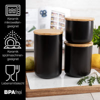 1 x RAW Customer Returns Moritz Moritz 3x storage jars black 400-900 ml - can be written on - 3x ceramic biscuit jars with bamboo lid - ceramic storage jar - RRP €31.61