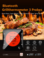 1 x RAW Customer Returns Kitchen Bluetooth Thermometer Digital Grill Thermometer with 3 Temperature Sensors Meat Thermometer with Alarm Polished Bowl for Grill BBQ Friend Gift - RRP €33.99