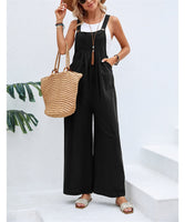 1 x RAW Customer Returns SotRong Dungarees Women Wide Leg Flare Jumpsuit with Pocket Loose Fit Baggy Playsuits Summer Boho Rompers Sleeveless Strappy Overalls Casual Adjustable Bib Pants Black L - RRP €28.99