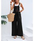 1 x RAW Customer Returns SotRong Dungarees Women Wide Leg Flare Jumpsuit with Pocket Loose Fit Baggy Playsuits Summer Boho Rompers Sleeveless Strappy Overalls Casual Adjustable Bib Pants Black L - RRP €28.99