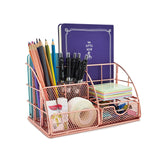 8 x Brand New Dfito Desk Organizer Table Organizer with Pen Trays and Drawer Made of Metal Mesh for Office and School, Rose Gold - RRP €183.92