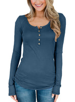 1 x Brand New Women s Autumn Henley Shirt with Buttons Elegant Casual Round Neck Long Sleeve Shirt Navy Blue S - RRP €23.77