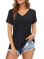 1 x RAW Customer Returns Florboom T-Shirt Women Short Sleeve V Neck Top Summer Shirts Casual Longshirt Black S - RRP €22.98