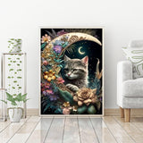 12 x Brand New Diamond Painting Set for Adults, DIY 5D Diamond Painting Cat and Moon Flower, Paint by Numbers Diamond Beginner, Home Wall Decor 30 x 40 cm - RRP €244.8