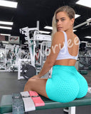 1 x Brand New Memoryee Women Leggings High Waist Honeycomb Pleated Yoga Shorts for Gym Butt Lifting Warm Exercise Control Tights Lake Blue M - RRP €21.6