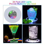 1 x RAW Customer Returns CDIYTOOL LED Coasters, 24pcs LED Stickers Illuminated Bar Drink Coasters Tunnel Bottle Lighting Flash Cup Mat for Beer Wine Glass Drink Mat Home Blinking Shots Light - RRP €19.79