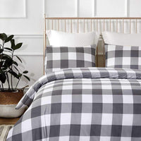 1 x RAW Customer Returns Vivilineneu Bed Linen Set 3-Piece Checked Bed Linen Soft - Duvet Cover 200 x 200 cm 2 Pillowcases 50 x 75 cm - Duvet Covers with Zip Grey, 220 x 240 cm  - RRP €31.32